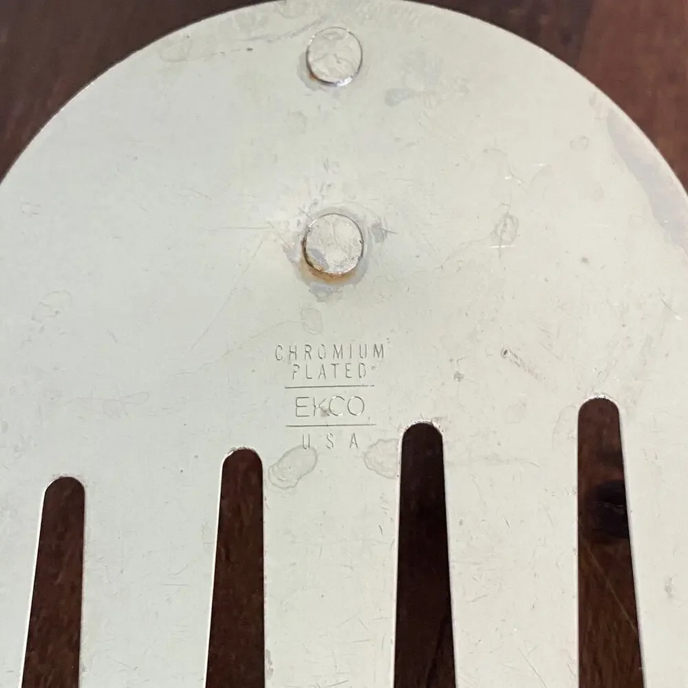 Vintage Ekco Metal Slotted Spatula Chrome Black Handle 13